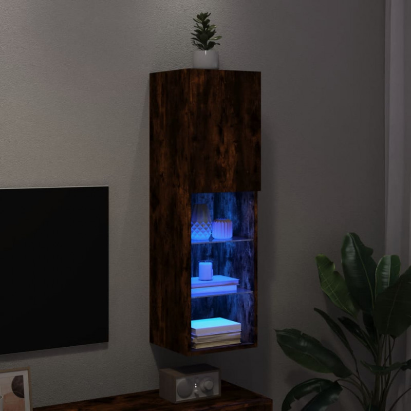 Szafka TV z LED, przydymiony dąb, 30,5x30x102 cm