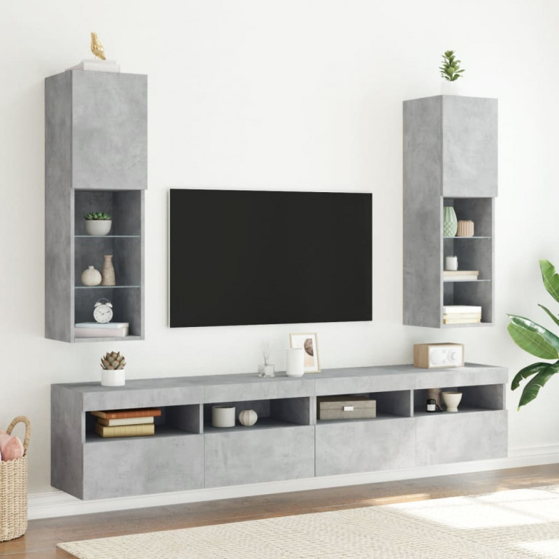 Szafka TV z LED, szarość betonu, 30,5x30x102 cm