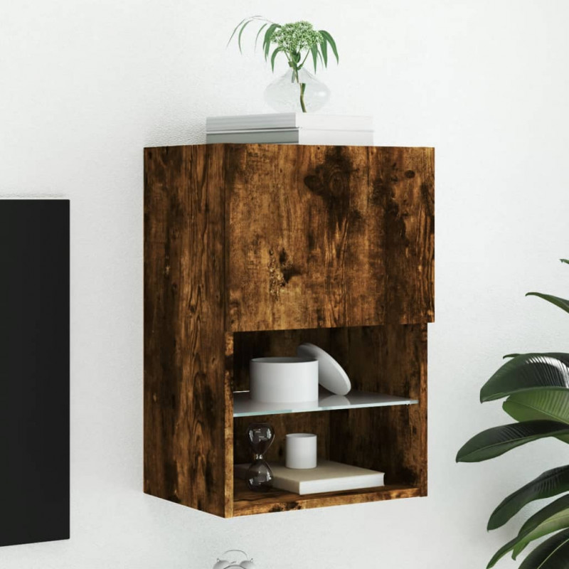 Szafka TV z LED, przydymiony dąb, 40,5x30x60 cm