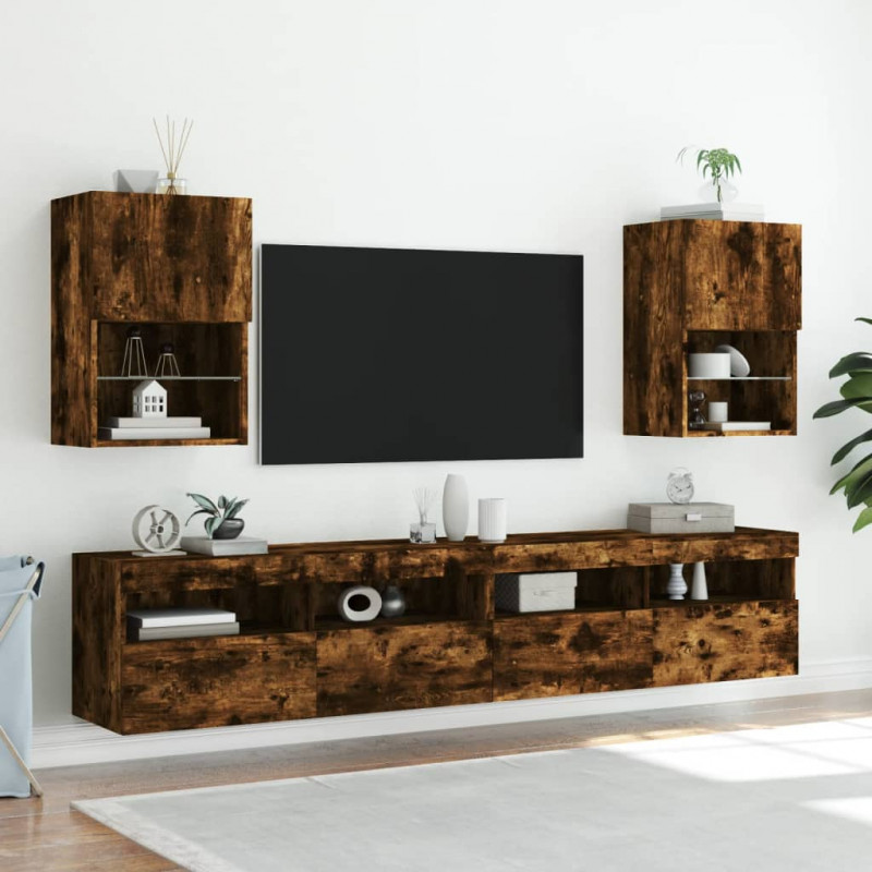 Szafka TV z LED, przydymiony dąb, 40,5x30x60 cm