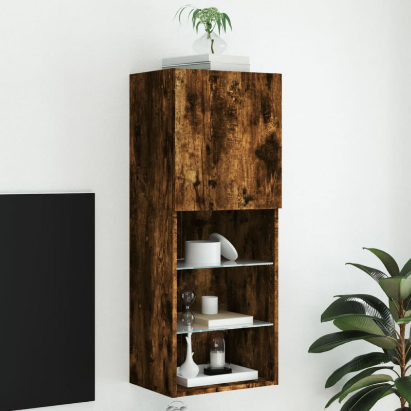 Szafka TV z LED, przydymiony dąb, 40,5x30x102 cm
