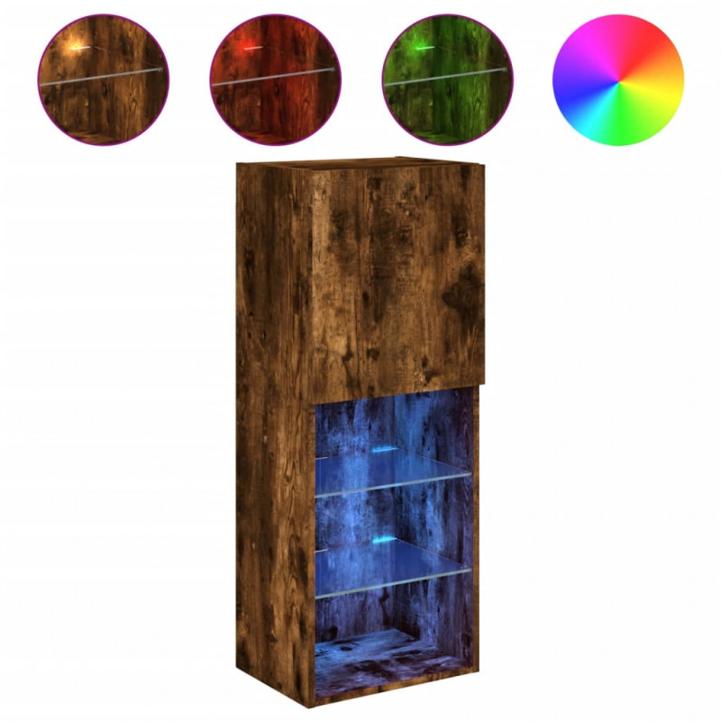 Szafka TV z LED, przydymiony dąb, 40,5x30x102 cm
