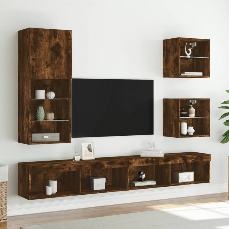 Szafka TV z LED, przydymiony dąb, 40,5x30x102 cm