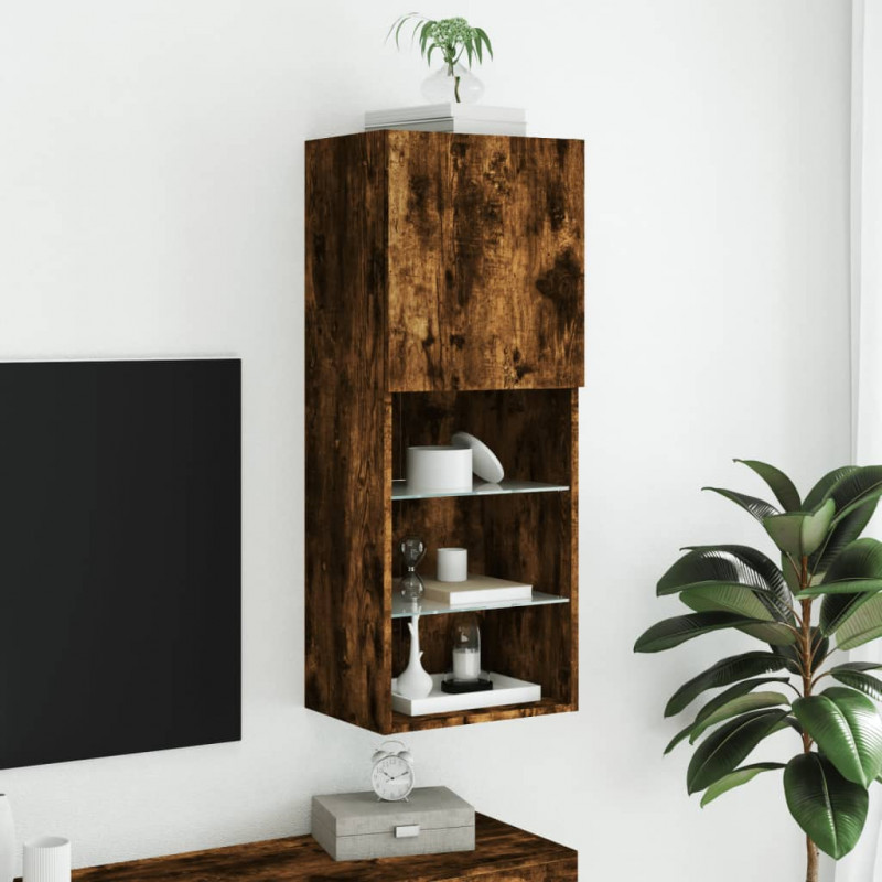 Szafka TV z LED, przydymiony dąb, 40,5x30x102 cm