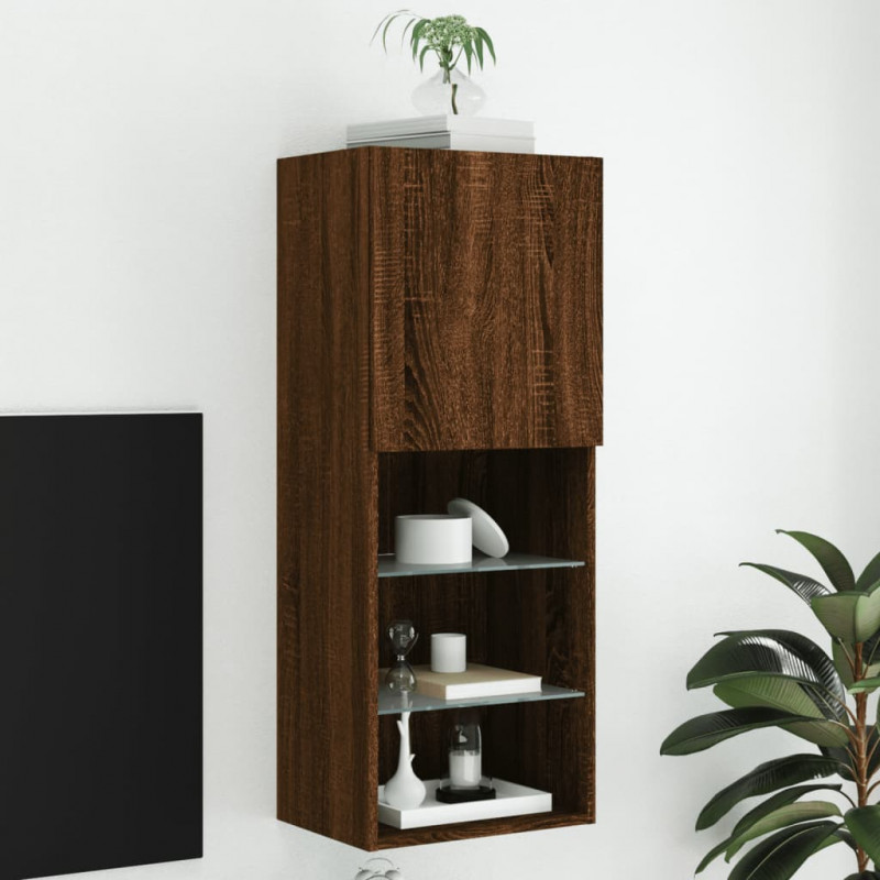 Szafka TV z LED, brązowy dąb, 40,5x30x102 cm