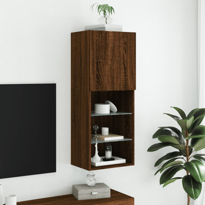 Szafka TV z LED, brązowy dąb, 40,5x30x102 cm