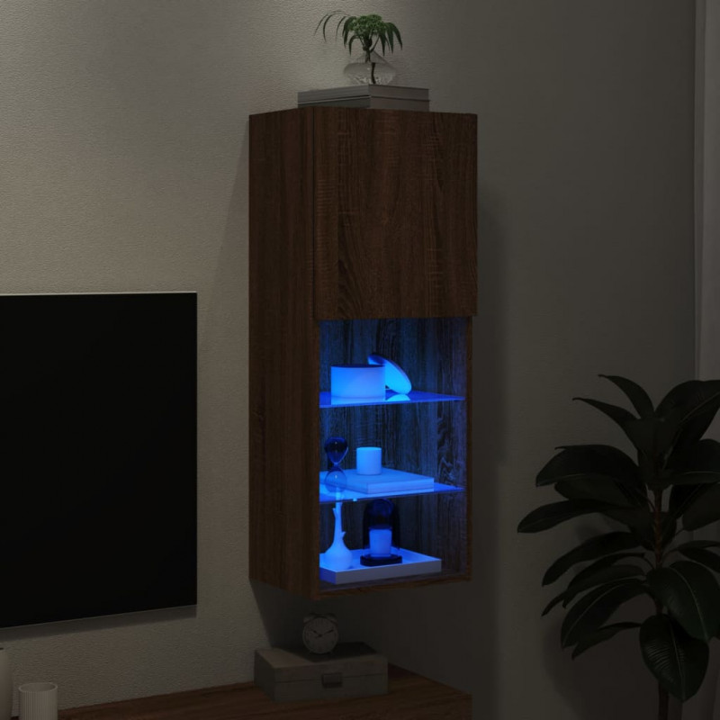 Szafka TV z LED, brązowy dąb, 40,5x30x102 cm