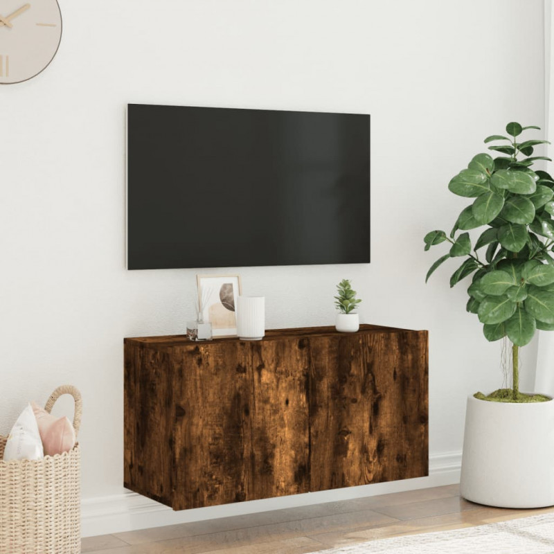Ścienna szafka TV, przydymiony dąb, 80x30x41 cm