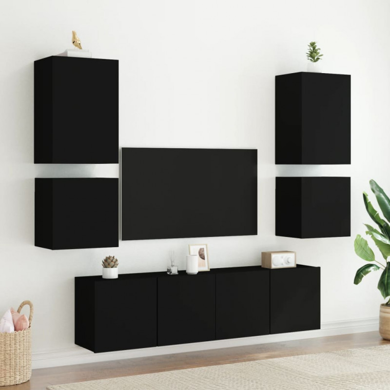 Ścienne szafki TV, 2 szt., czarne, 40,5x30x40 cm