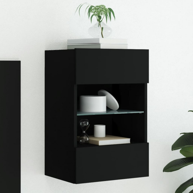 Ścienna szafka TV z LED, czarna, 40x30x60,5 cm
