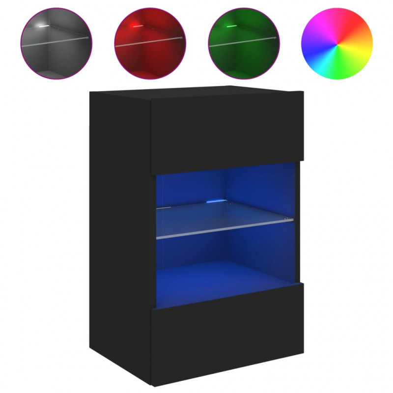 Ścienna szafka TV z LED, czarna, 40x30x60,5 cm