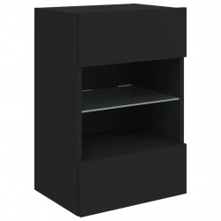 Ścienna szafka TV z LED, czarna, 40x30x60,5 cm
