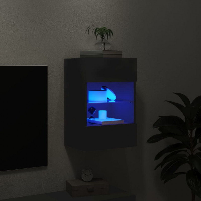 Ścienna szafka TV z LED, czarna, 40x30x60,5 cm