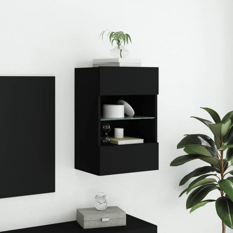 Ścienna szafka TV z LED, czarna, 40x30x60,5 cm
