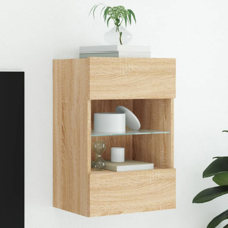Ścienna szafka TV z LED, dąb sonoma, 40x30x60,5 cm