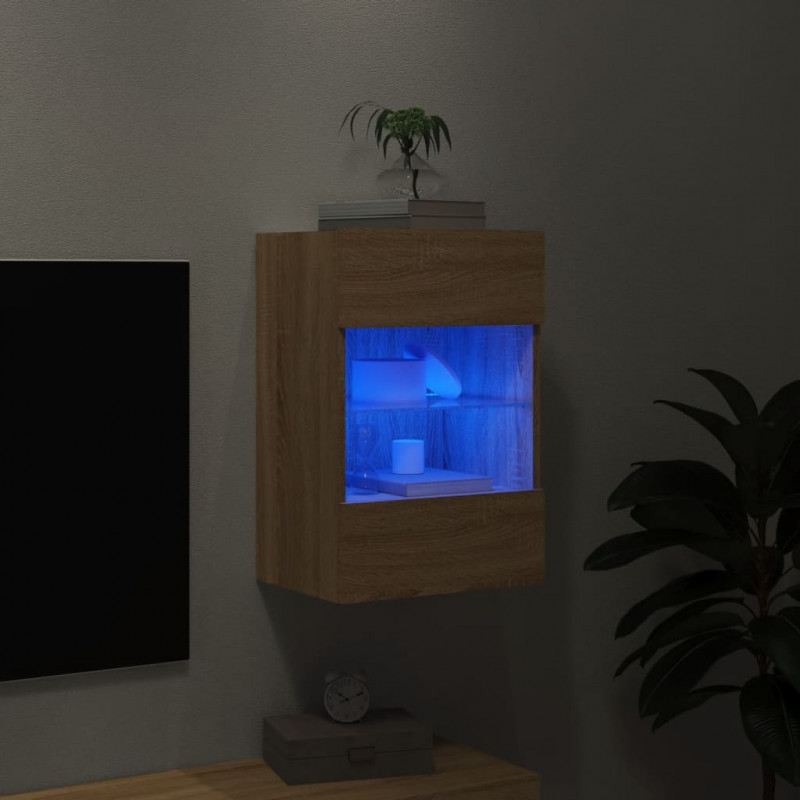 Ścienna szafka TV z LED, dąb sonoma, 40x30x60,5 cm