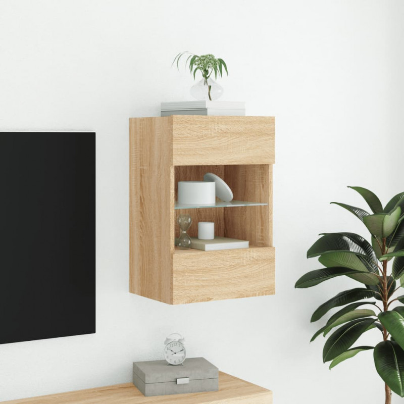 Ścienna szafka TV z LED, dąb sonoma, 40x30x60,5 cm