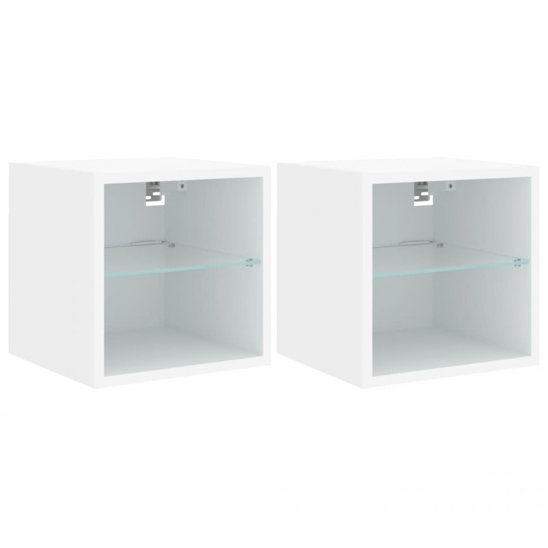 Ścienne szafki TV z LED, 2 szt., białe, 30x28,5x30 cm