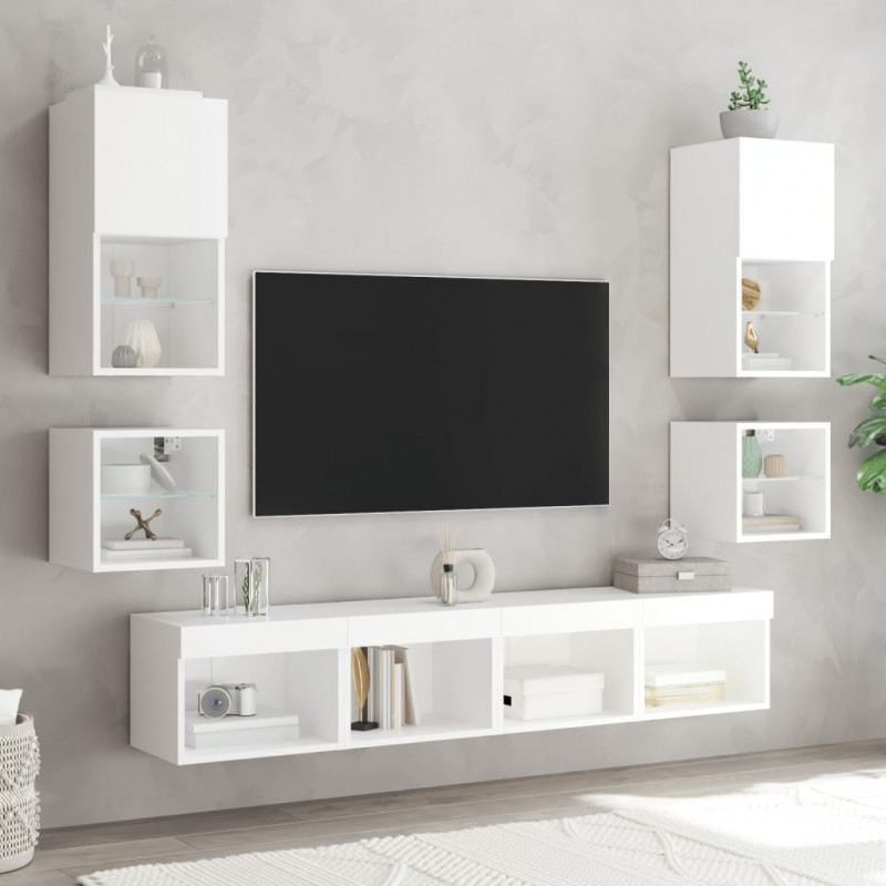 Ścienne szafki TV z LED, 2 szt., białe, 30x28,5x30 cm