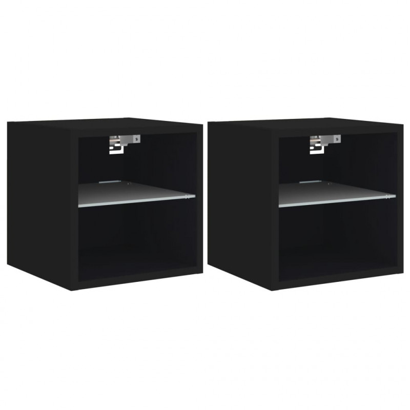 Ścienne szafki TV z LED, 2 szt., czarne, 30x28,5x30 cm