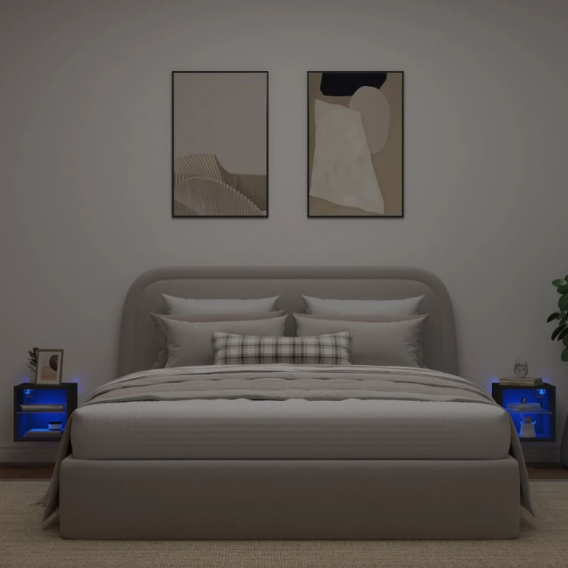 Ścienne szafki TV z LED, 2 szt., czarne, 30x28,5x30 cm