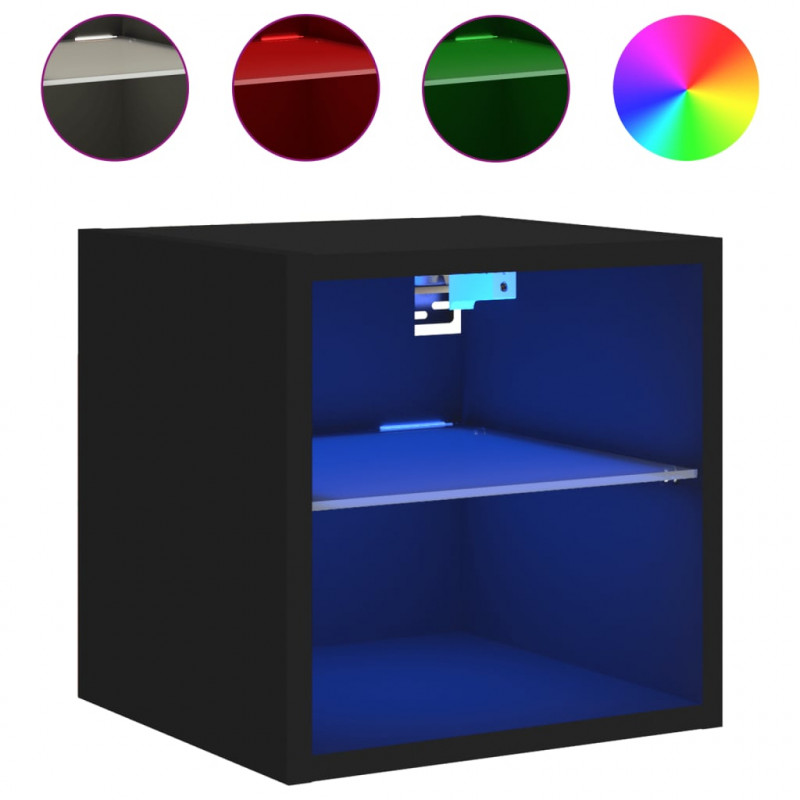Ścienne szafki TV z LED, 2 szt., czarne, 30x28,5x30 cm