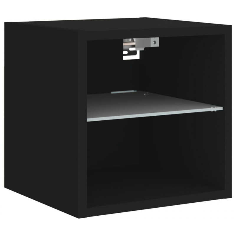 Ścienne szafki TV z LED, 2 szt., czarne, 30x28,5x30 cm