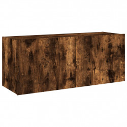 Ścienna szafka TV z LED, przydymiony dąb, 100x35x41 cm