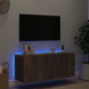 Ścienna szafka TV z LED, przydymiony dąb, 100x35x41 cm