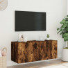 Ścienna szafka TV z LED, przydymiony dąb, 100x35x41 cm