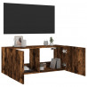 Ścienna szafka TV z LED, przydymiony dąb, 100x35x41 cm