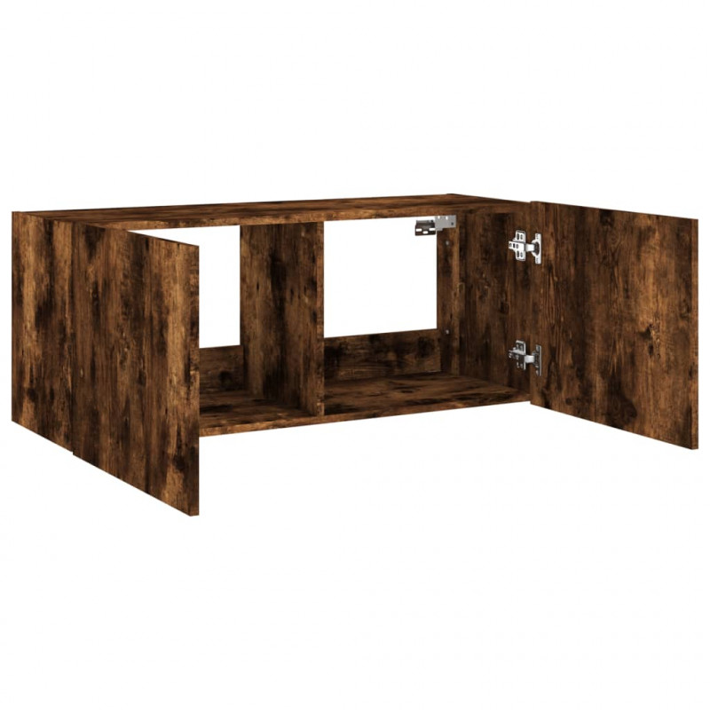 Ścienna szafka TV z LED, przydymiony dąb, 100x35x41 cm