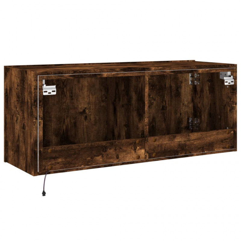Ścienna szafka TV z LED, przydymiony dąb, 100x35x41 cm