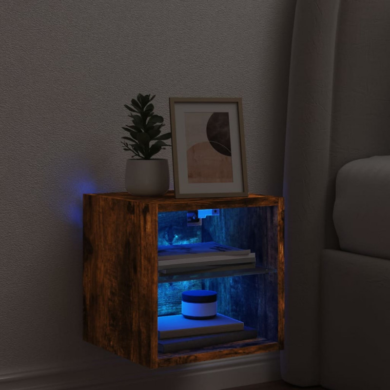 Ścienna szafka TV z LED, przydymiony dąb, 30x28,5x30 cm