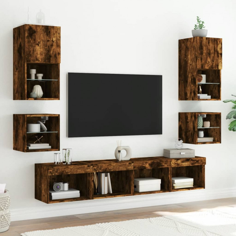 Ścienna szafka TV z LED, przydymiony dąb, 30x28,5x30 cm