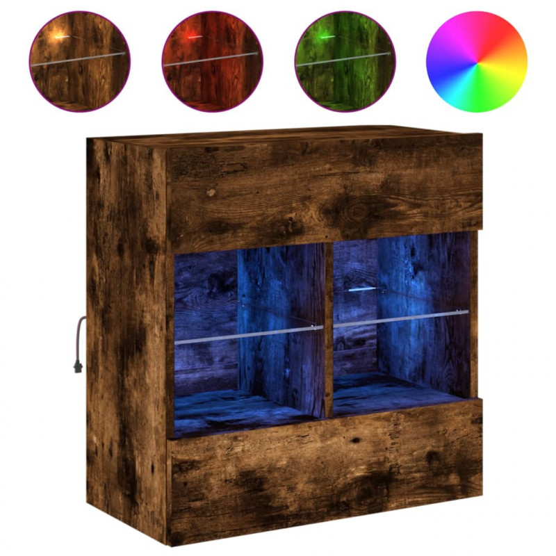 Ścienna szafka TV z LED, przydymiony dąb, 58,5x30x60,5 cm