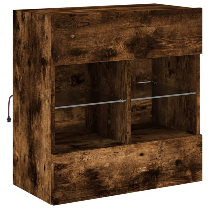 Ścienna szafka TV z LED, przydymiony dąb, 58,5x30x60,5 cm