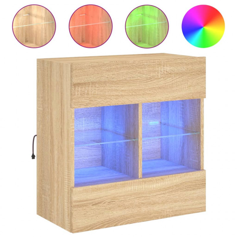 Ścienna szafka TV z LED, dąb sonoma, 58,5x30x60,5 cm