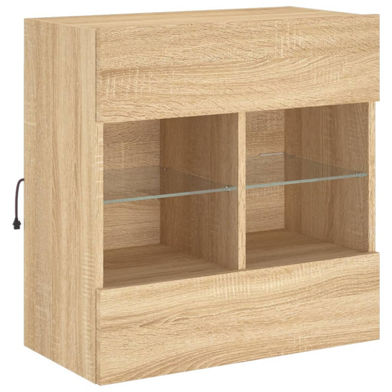 Ścienna szafka TV z LED, dąb sonoma, 58,5x30x60,5 cm