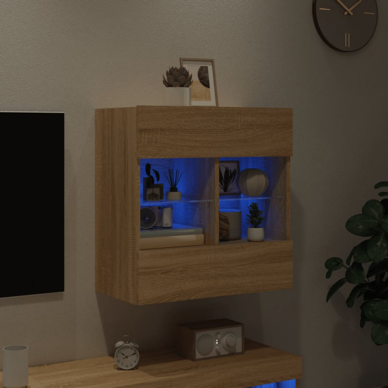Ścienna szafka TV z LED, dąb sonoma, 58,5x30x60,5 cm