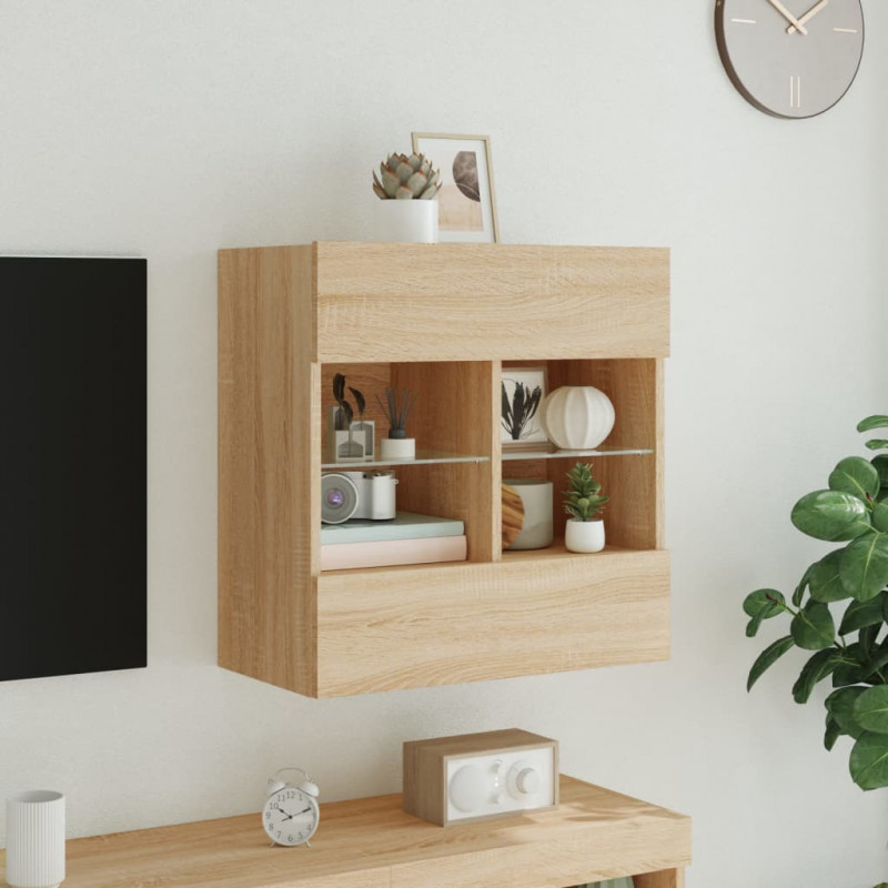 Ścienna szafka TV z LED, dąb sonoma, 58,5x30x60,5 cm