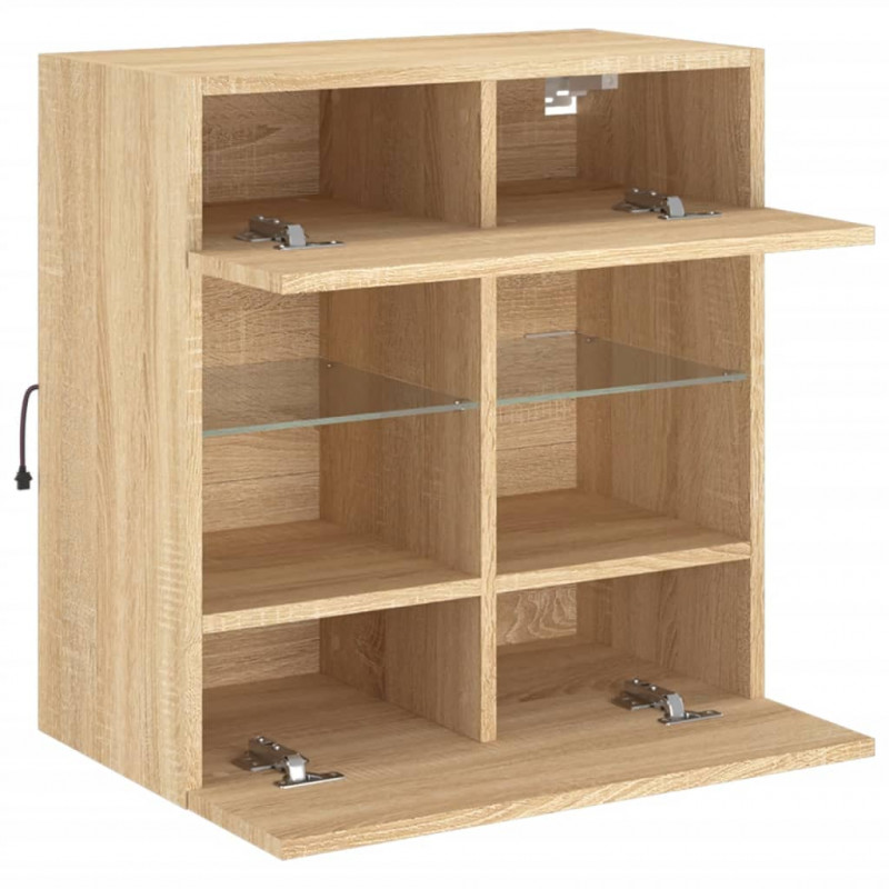 Ścienna szafka TV z LED, dąb sonoma, 58,5x30x60,5 cm