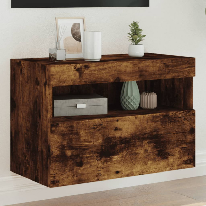 Ścienna szafka TV z LED, przydymiony dąb, 60x30x40 cm