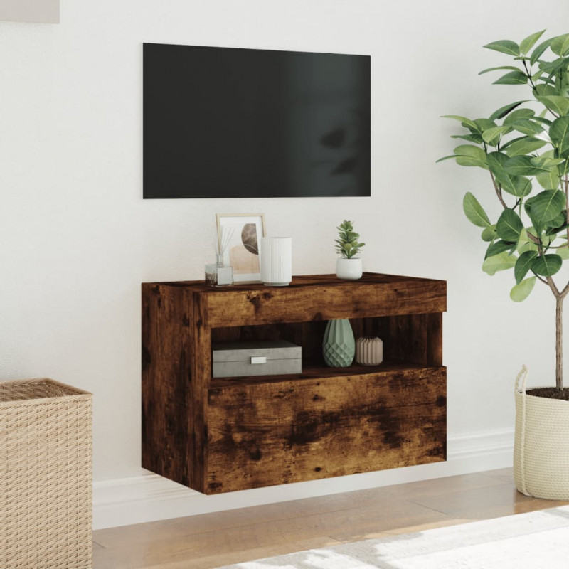 Ścienna szafka TV z LED, przydymiony dąb, 60x30x40 cm