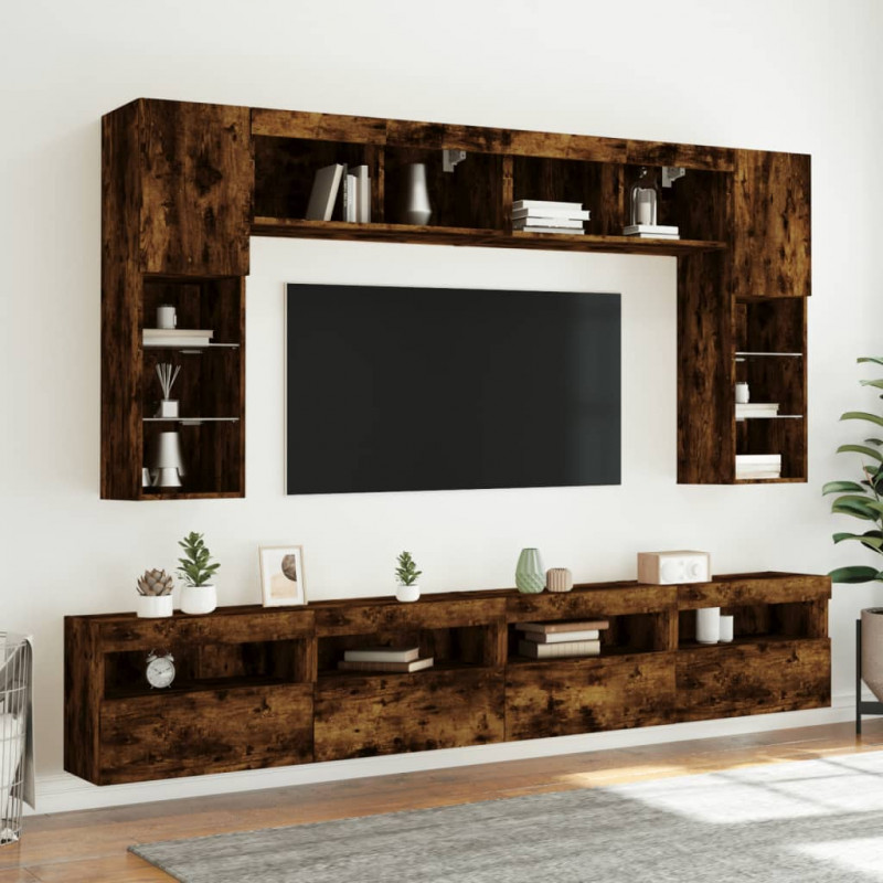 Ścienna szafka TV z LED, przydymiony dąb, 60x30x40 cm