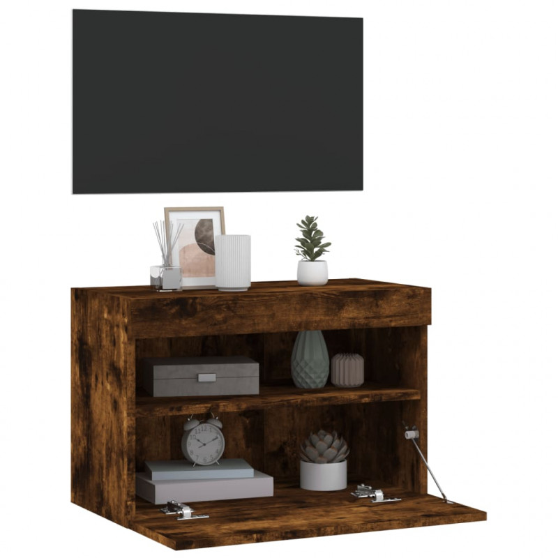 Ścienna szafka TV z LED, przydymiony dąb, 60x30x40 cm