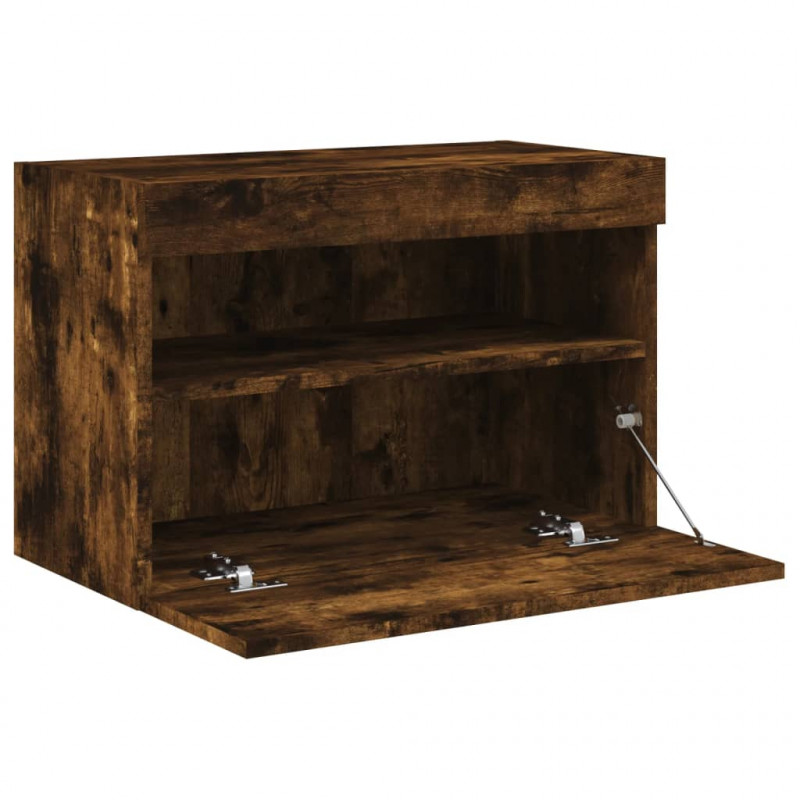 Ścienna szafka TV z LED, przydymiony dąb, 60x30x40 cm