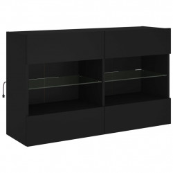 Ścienna szafka TV z LED, czarna, 98,5x30x60,5 cm