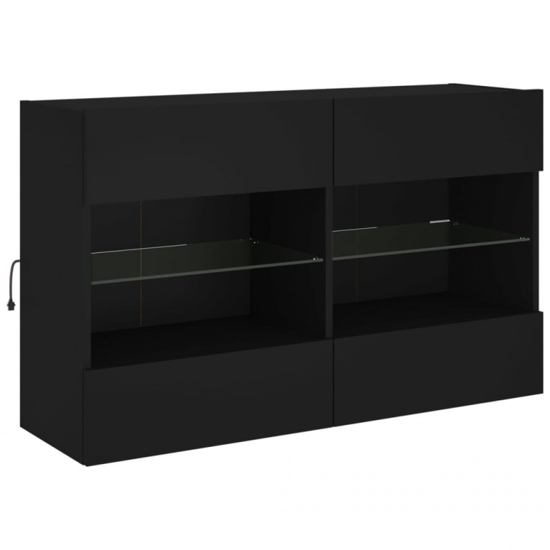 Ścienna szafka TV z LED, czarna, 98,5x30x60,5 cm