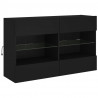 Ścienna szafka TV z LED, czarna, 98,5x30x60,5 cm